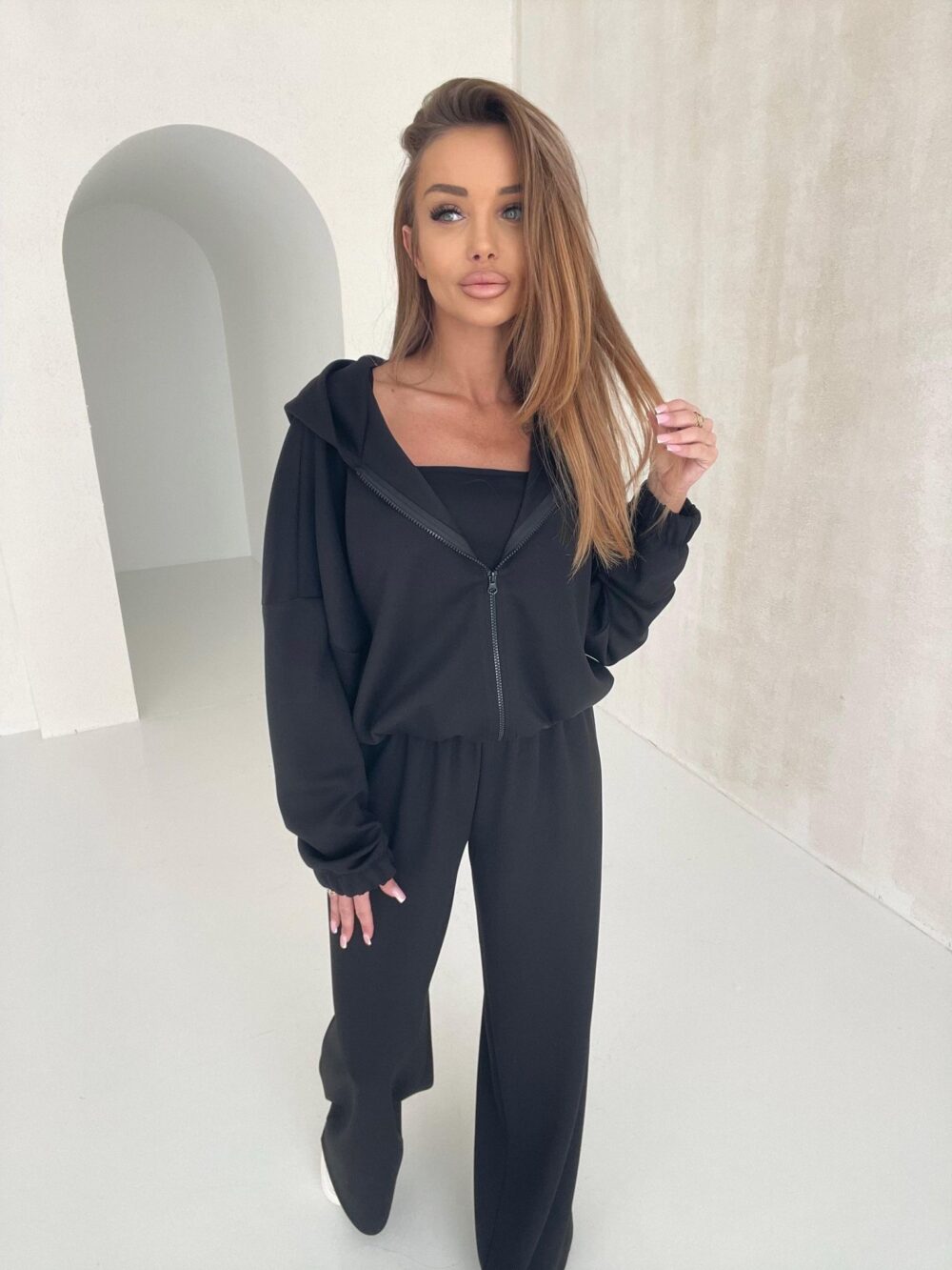 Komplet Cozy Elegance bluza, spodnie i top – czarny -PRE ORDER