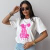 T-shirt Oversize z Nadrukiem Balonowego Misia GO ON – Biały – OLAVOGA - obrazek 3