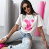 T-shirt Oversize z Nadrukiem Balonowego Misia GO ON – Biały – OLAVOGA - obrazek 2