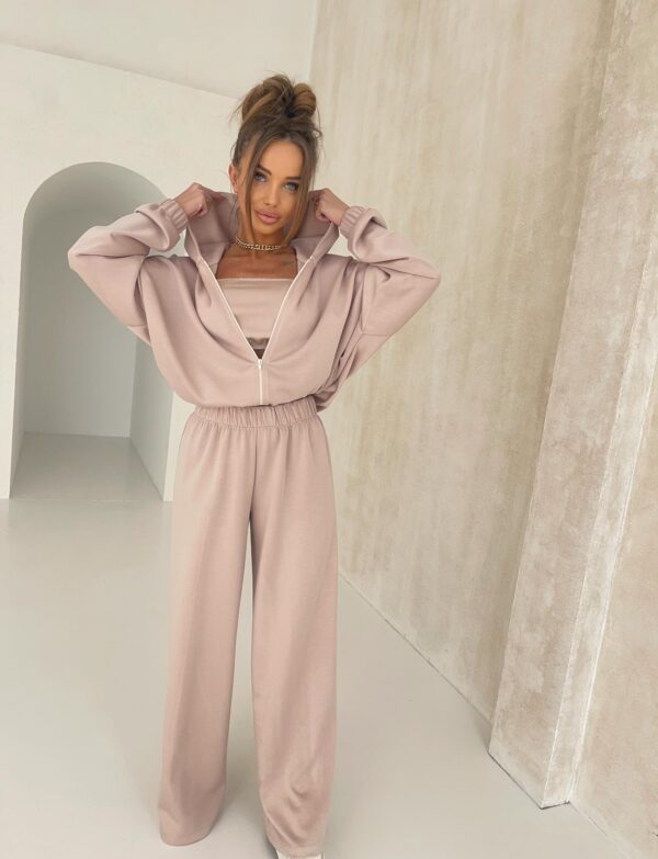Komplet Cozy Elegance bluza, spodnie i top – ciemny beż -PRE ORDER
