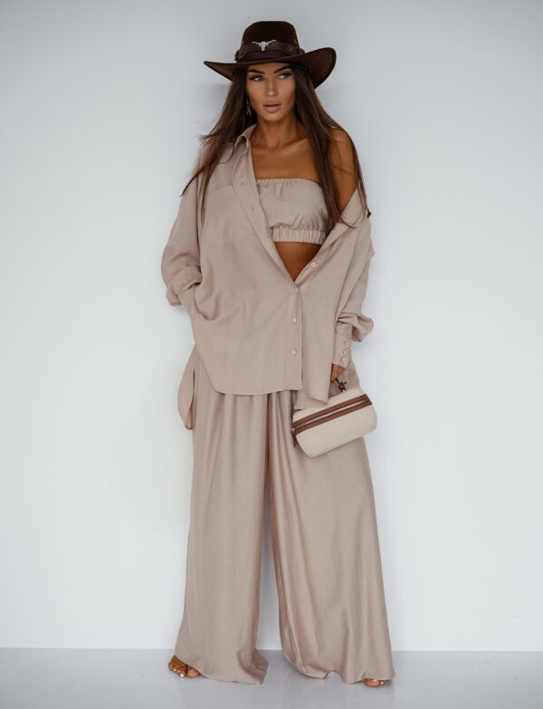 Komplet Beige Aura – koszula, top i spodnie