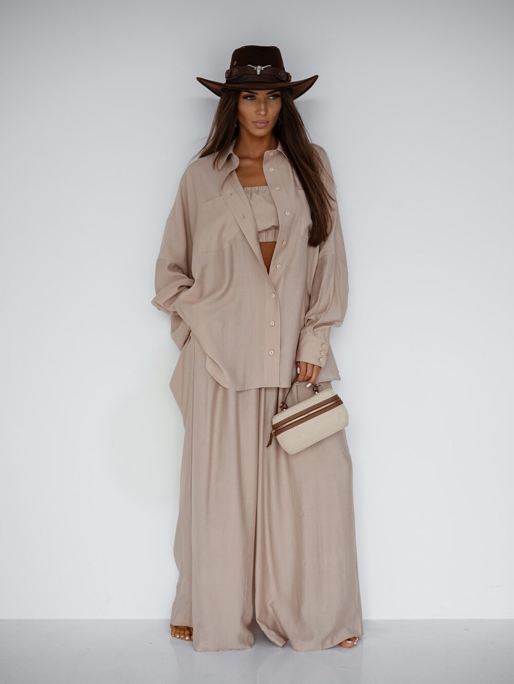 Komplet Beige Aura – koszula, top i spodnie - obrazek 3