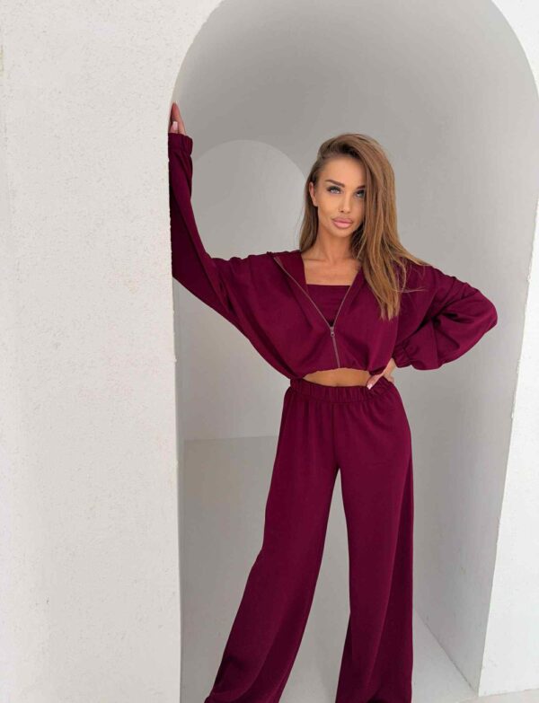 Komplet Cozy Elegance bluza, spodnie i top – burgund