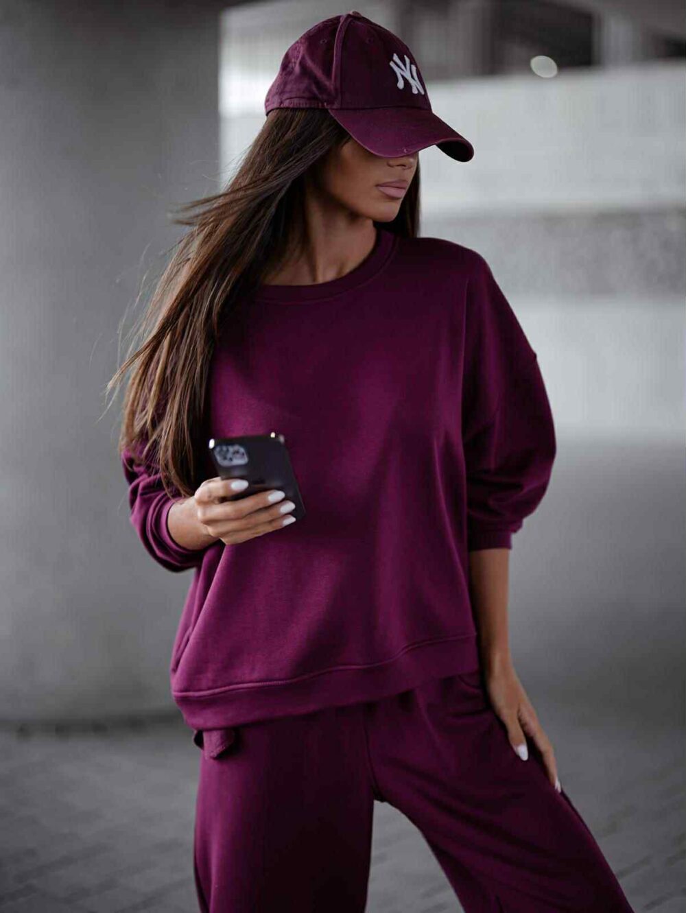 Komplet dresowy Relaxed Fit - burgund - obrazek 2