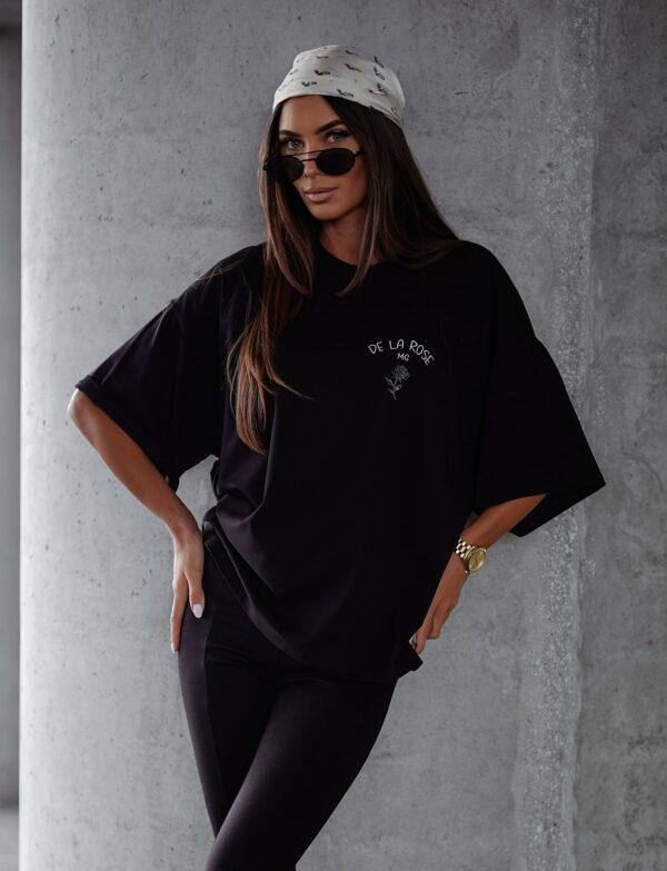 T-shirt "De La Rose" – Oversize Street Look - czarny