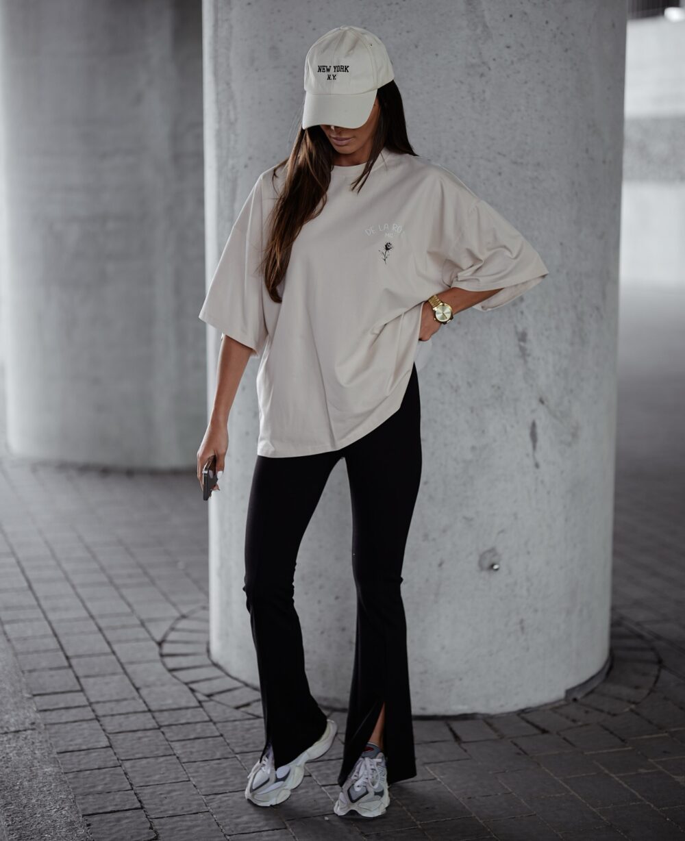 T-shirt "De La Rose" – Oversize Street Look - beż - obrazek 2