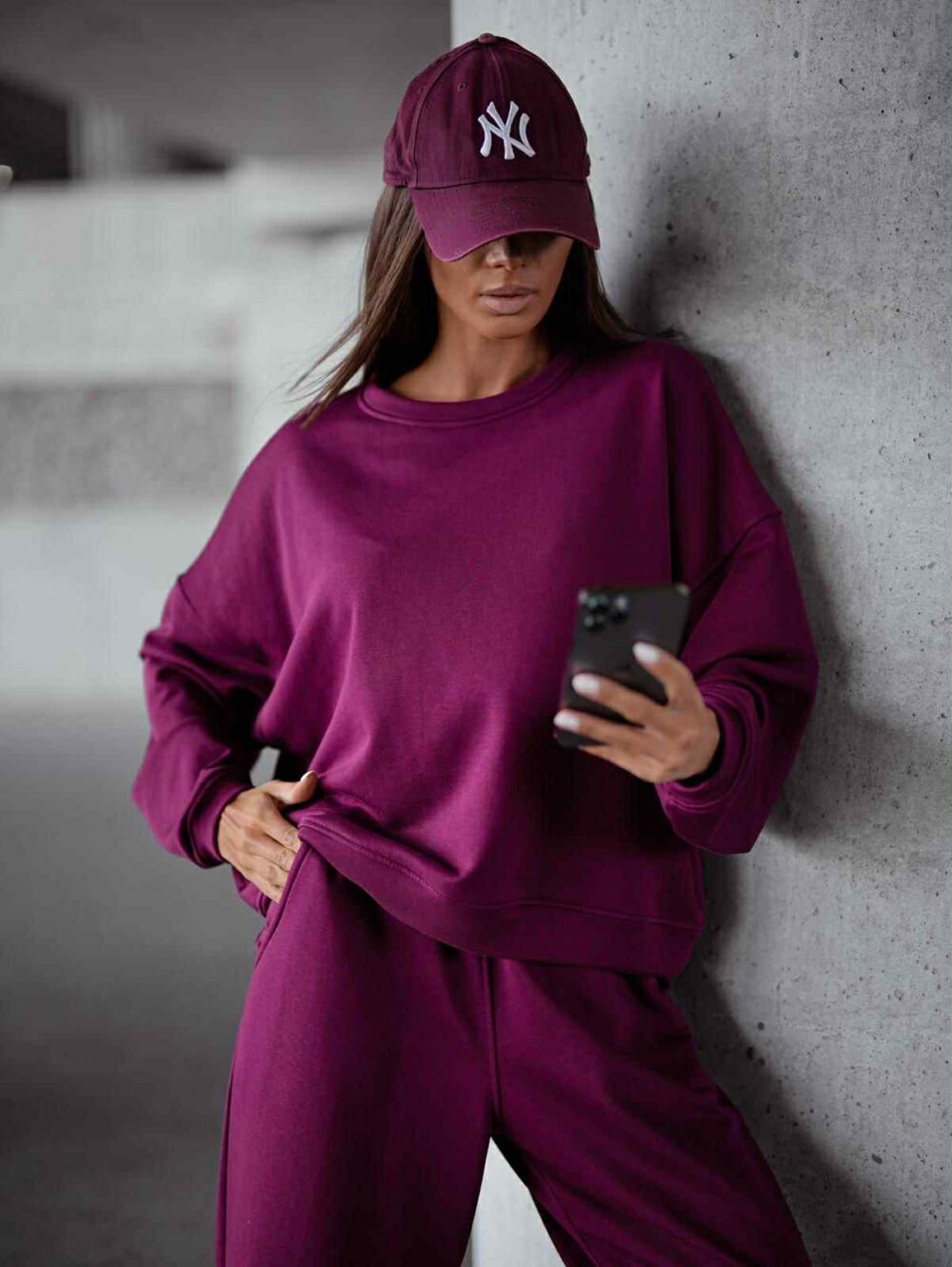 Komplet dresowy Relaxed Fit - burgund - obrazek 3