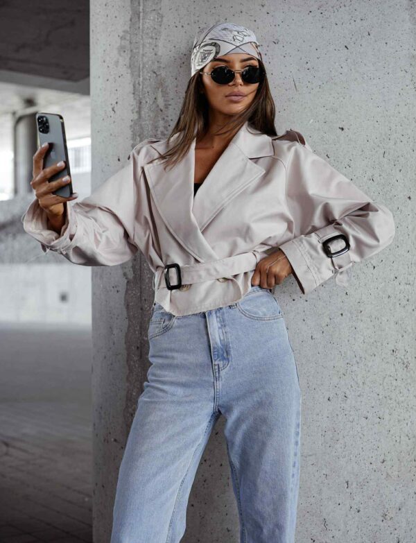 Kurtka Oversize z Klamrami Urban Chic - jasny beż