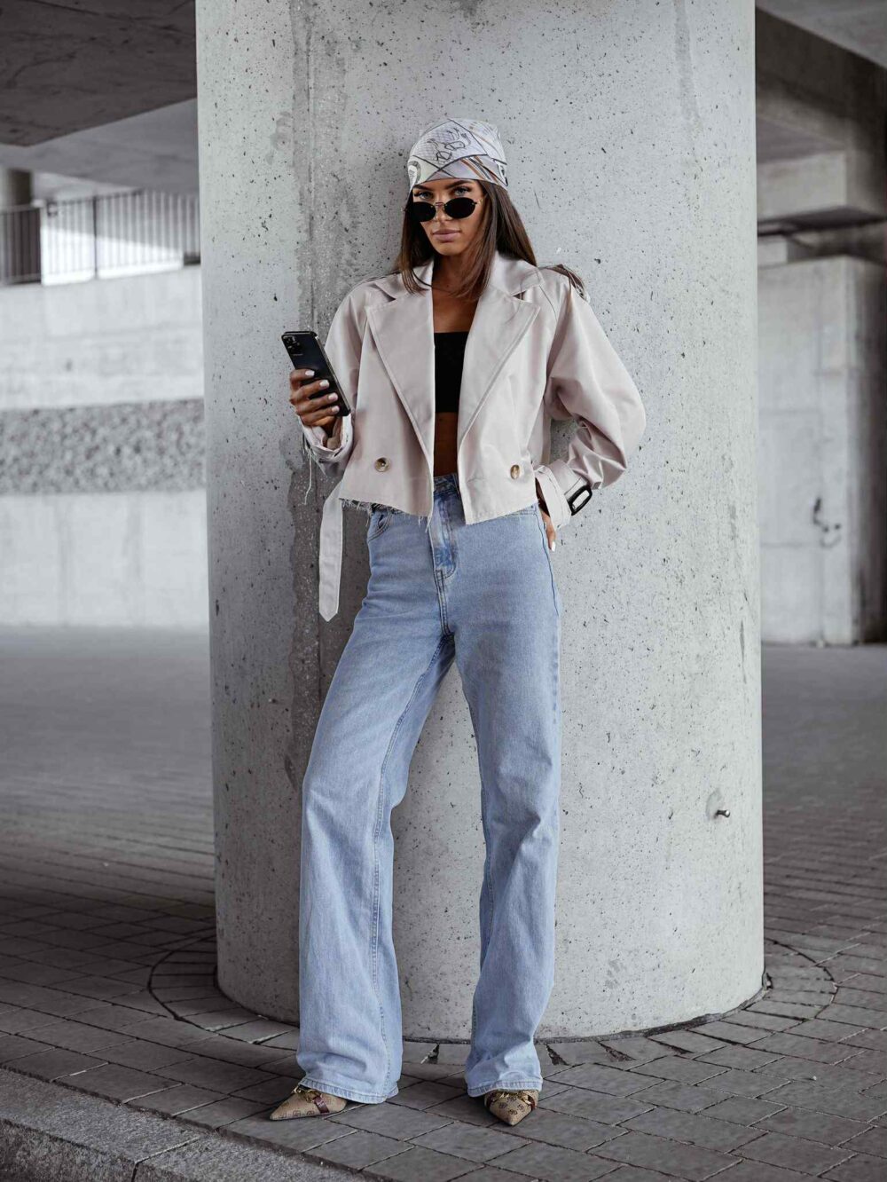 Kurtka Oversize z Klamrami Urban Chic - jasny beż - obrazek 3