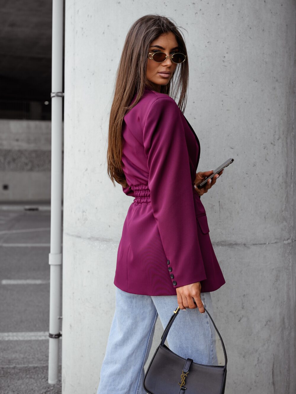 Marynarka Oversize z Paskiem bordo– Lorence