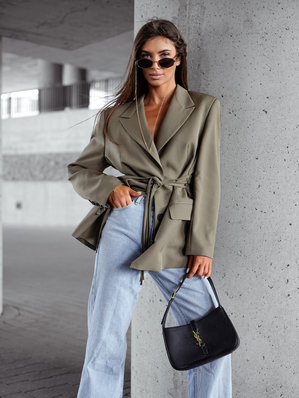 Marynarka Oversize z Paskiem oliwka – Lorence