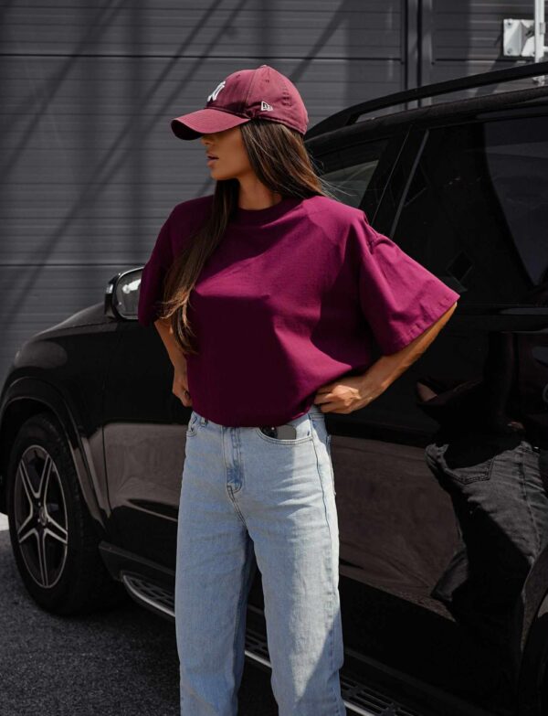 Klasyczny T-shirt oversize burgundowy