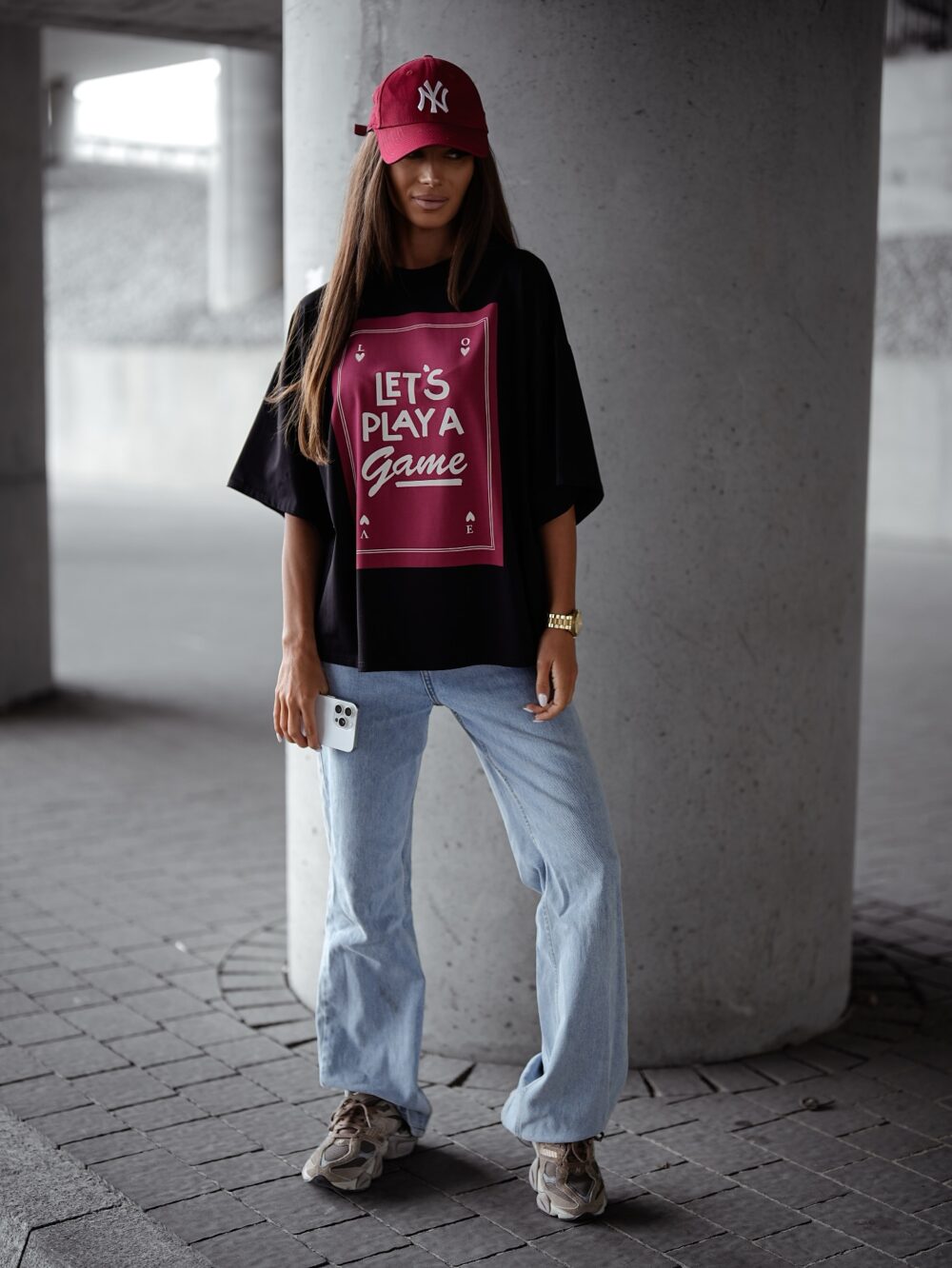 T-shirt oversize let's play - czarny - obrazek 2