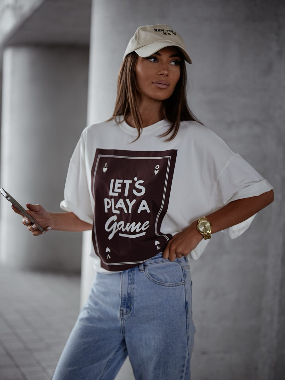 T-shirt oversize let's play - biały