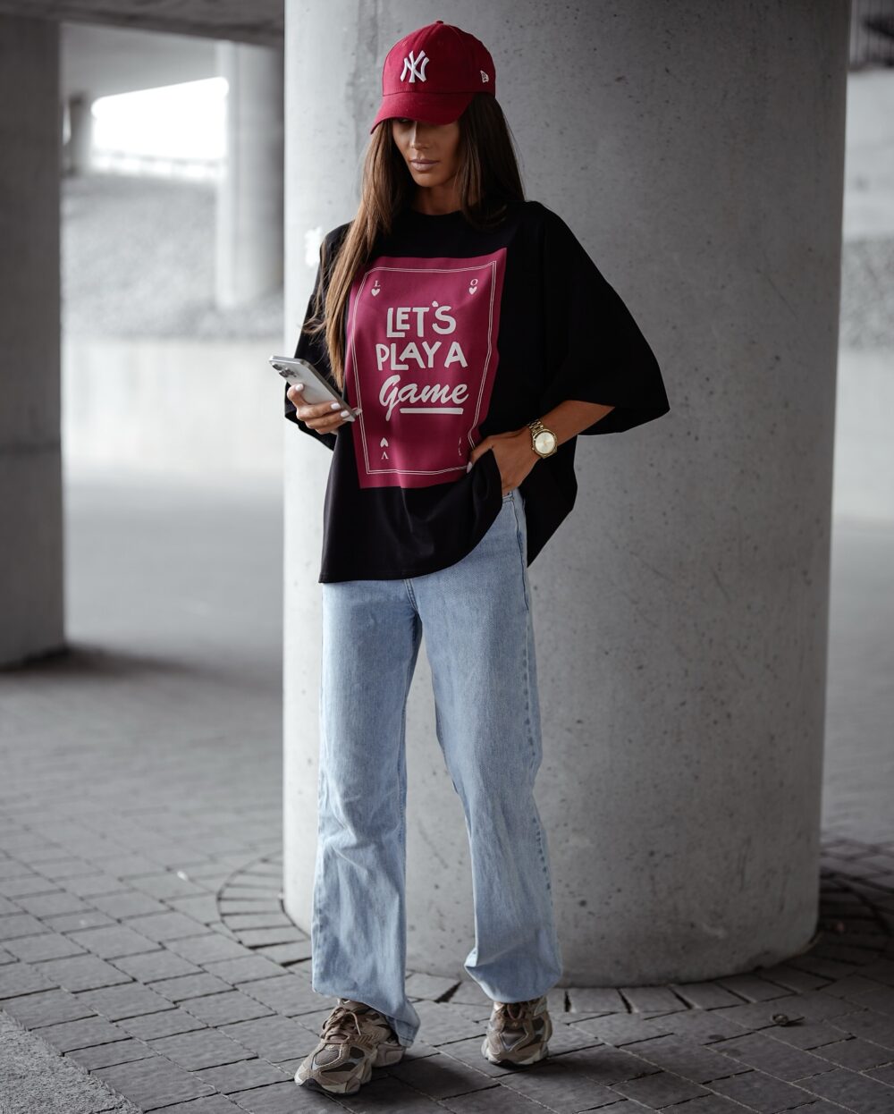 T-shirt oversize let's play - czarny - obrazek 3