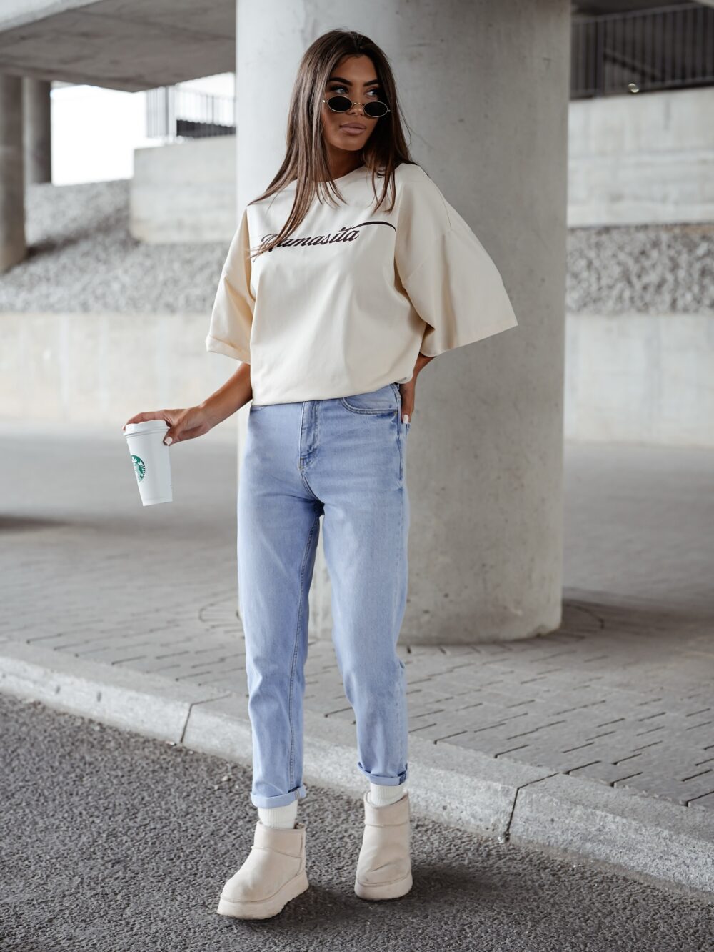 T-shirt oversize Mamasita - ecru - obrazek 3