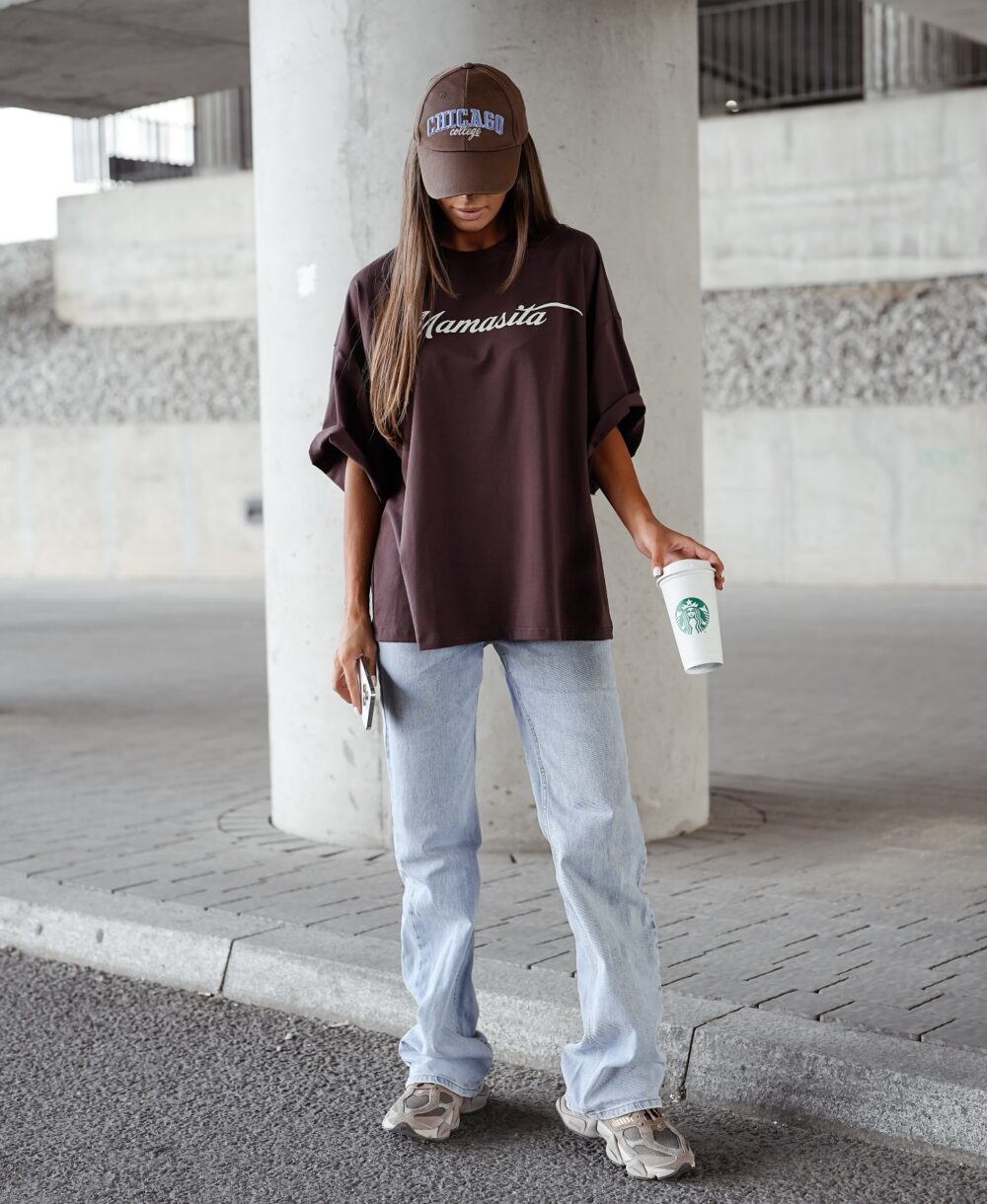 T-shirt oversize Mamasita - czekolada - obrazek 2