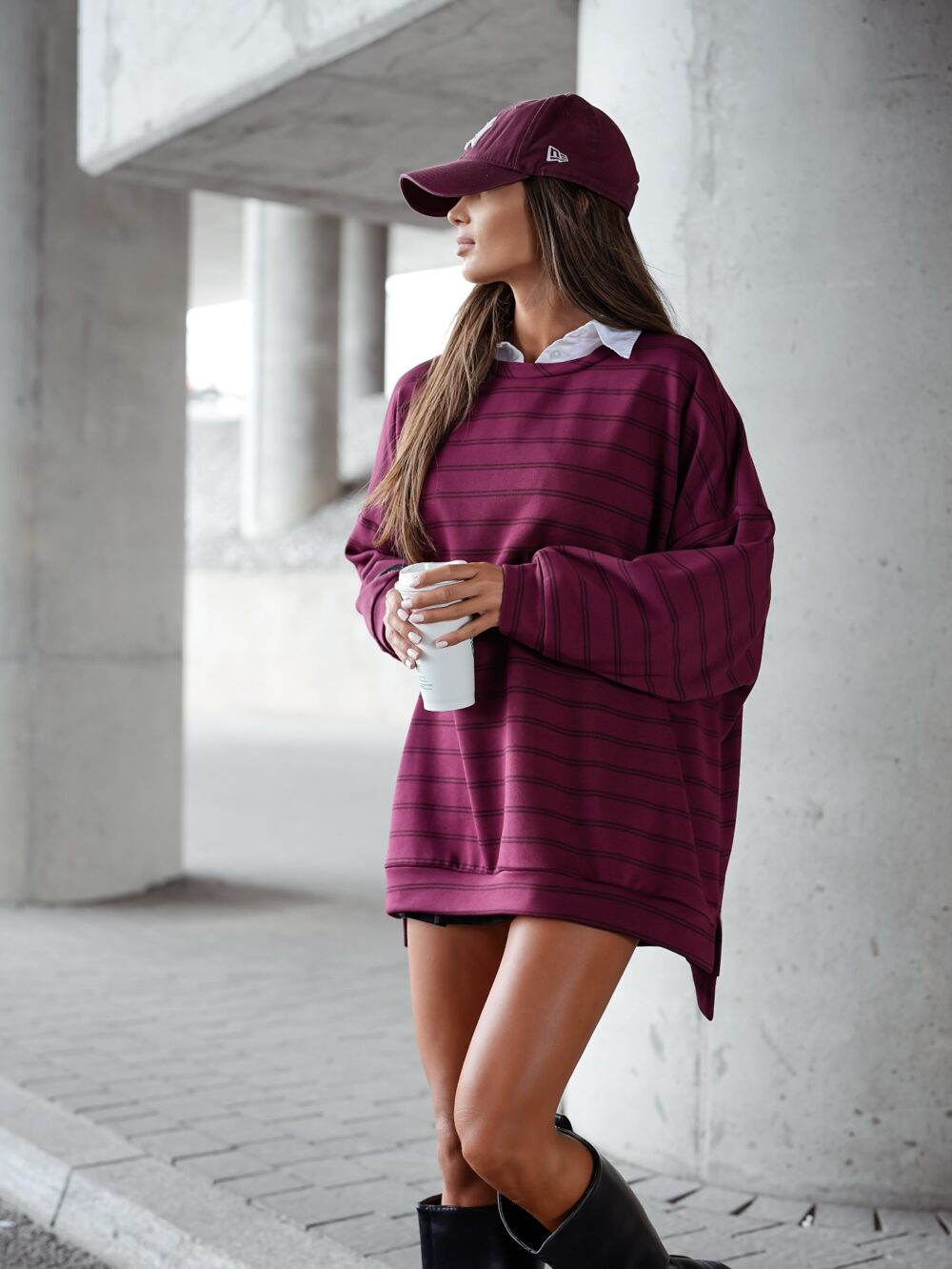 Bluza Oversize Mucha wersja long - burgund