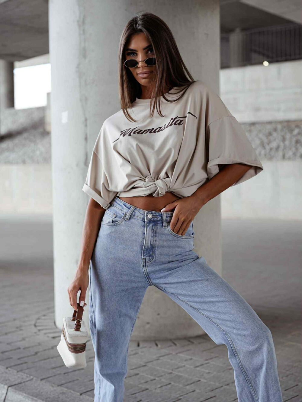 T-shirt oversize Mamasita - beż