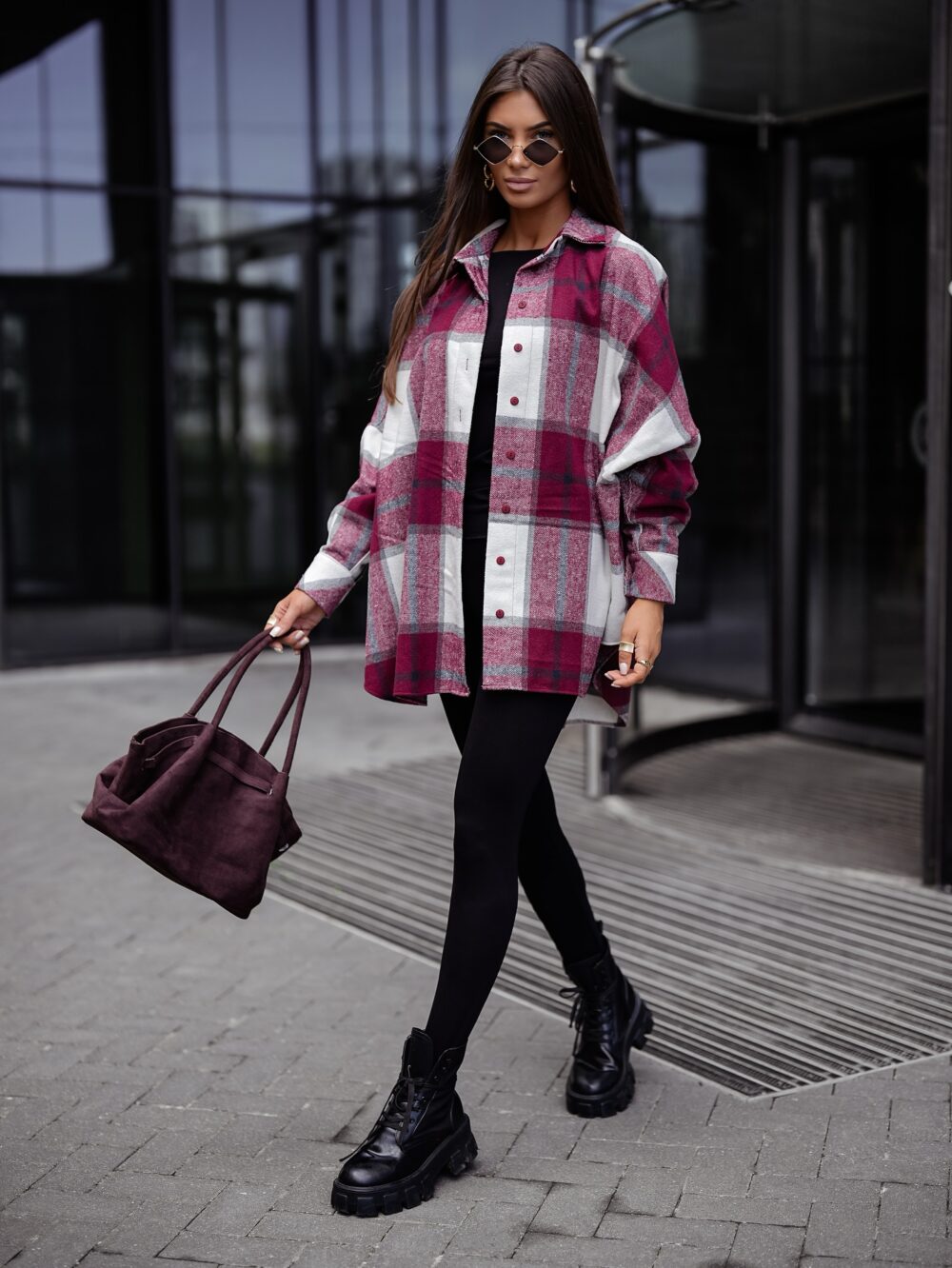 Koszula Oversize w Kratę Wine Check