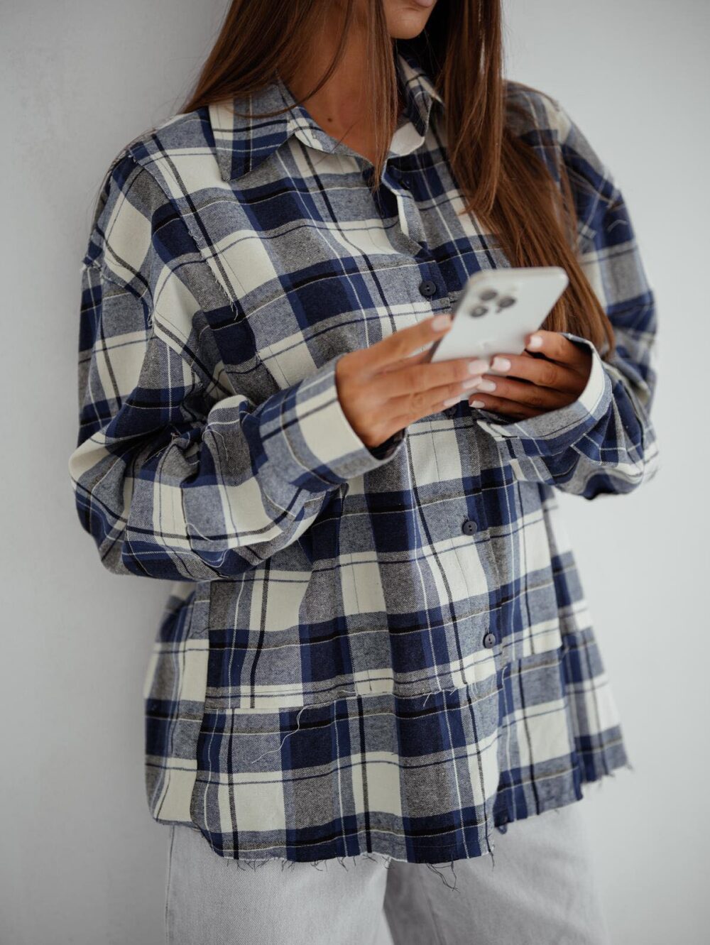 Koszula Oversize w Kratę Blue Check - obrazek 4