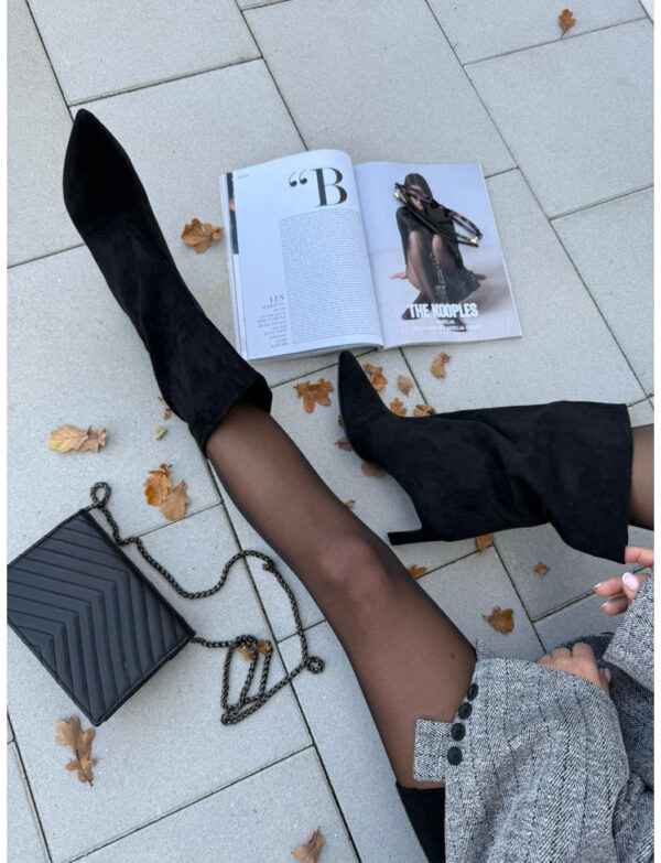 Botki czarne zamszowe marszczone