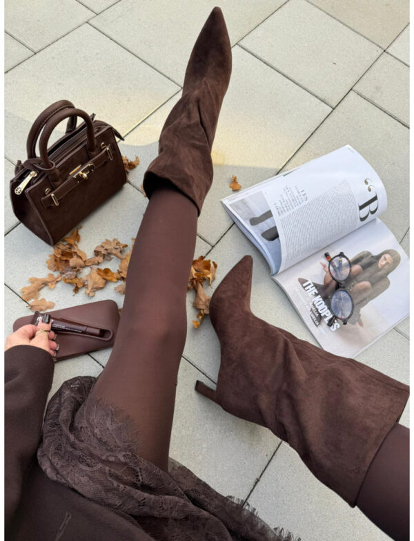 Botki Czekoladowe zamszowe marszczona