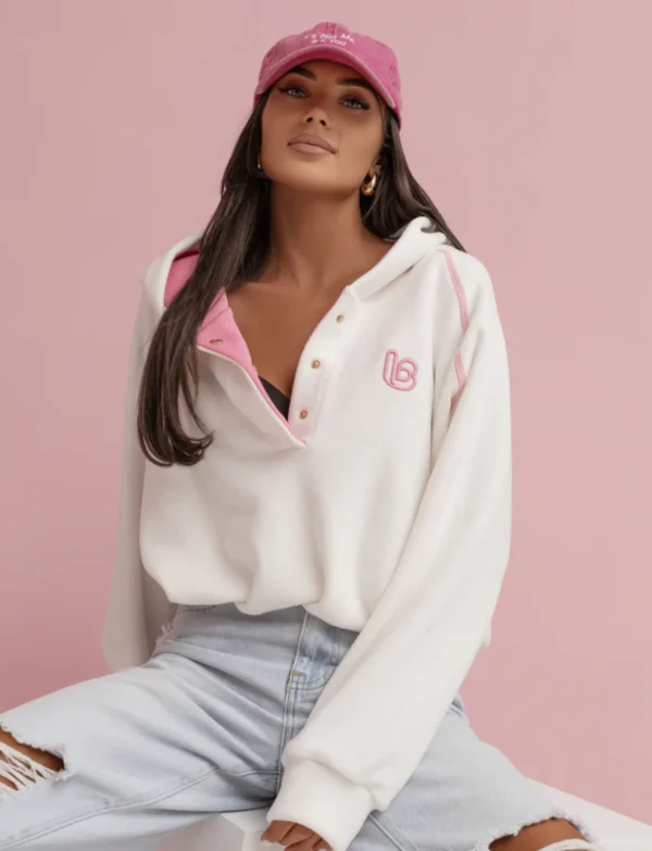 Bluza polarowa LOOM - Ecru z różem