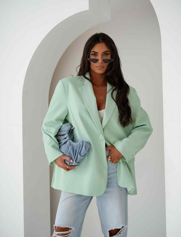 Klasyczna elegancka marynarka oversizowa - pistacjowa