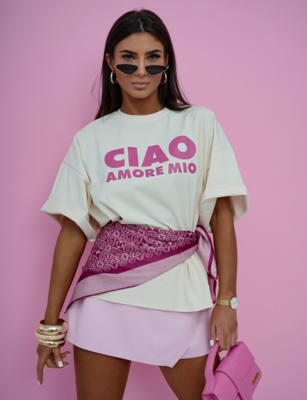 Ciao amore mio T-shirt – kokosowy t-shirt z nadrukiem