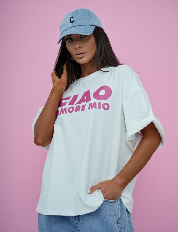 Ciao amore mio T-shirt – biały t-shirt z nadrukiem